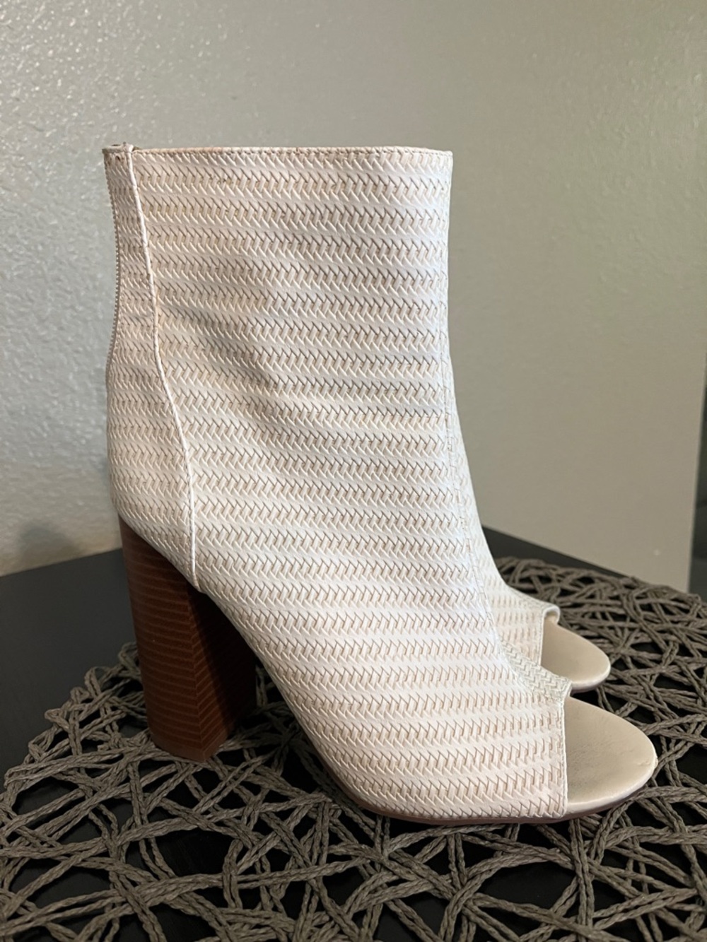 Women's Cream Peep-Toe Ankle Boots